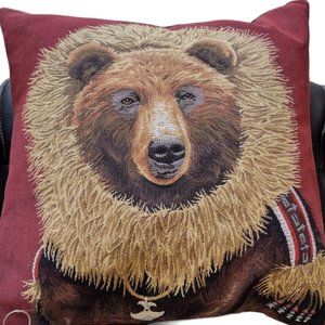 Hines of Oxford 17x17 tapestry pillow SKI JACKET BEAR NWT Closet is BOGO